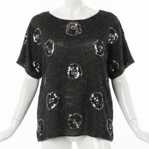Vintage Scala Black Sequin Top – Glamorous Evening Wear, Size Medium